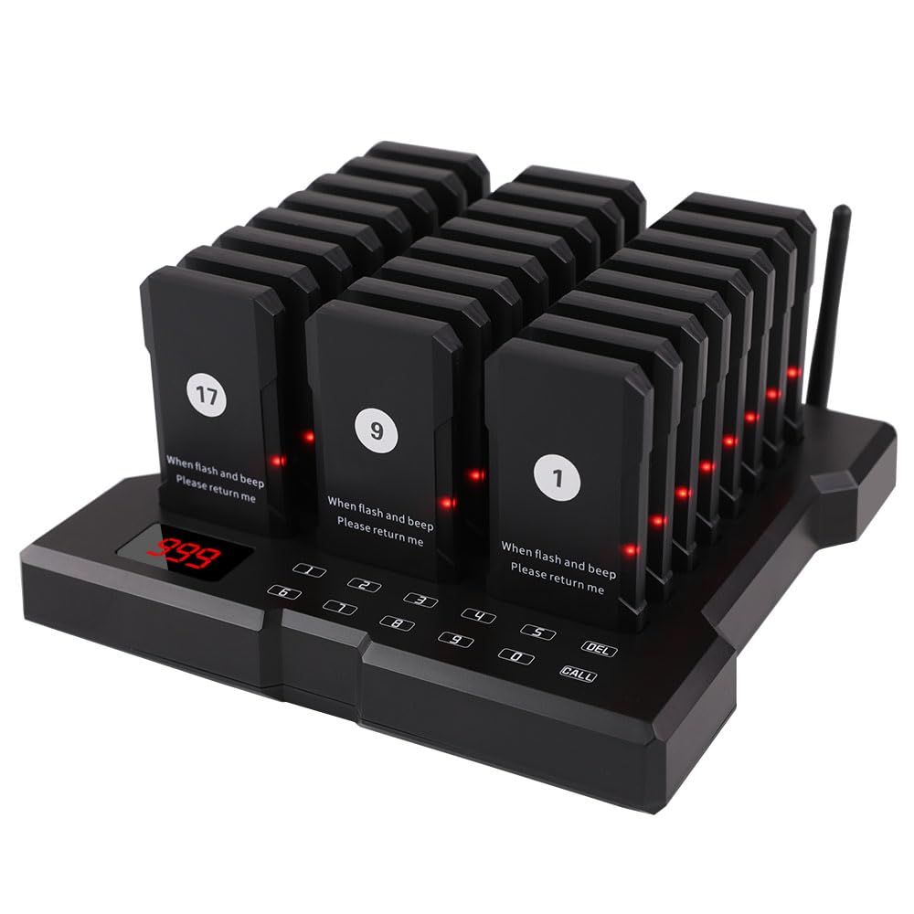 AGJ Restaurant Pager Wireless Calling System 24 Beepers Guest Customer Queue Pagers for Food Court Food Truck Church Nursery Clinic Coffee Shop with Buzzer Vibration Flash