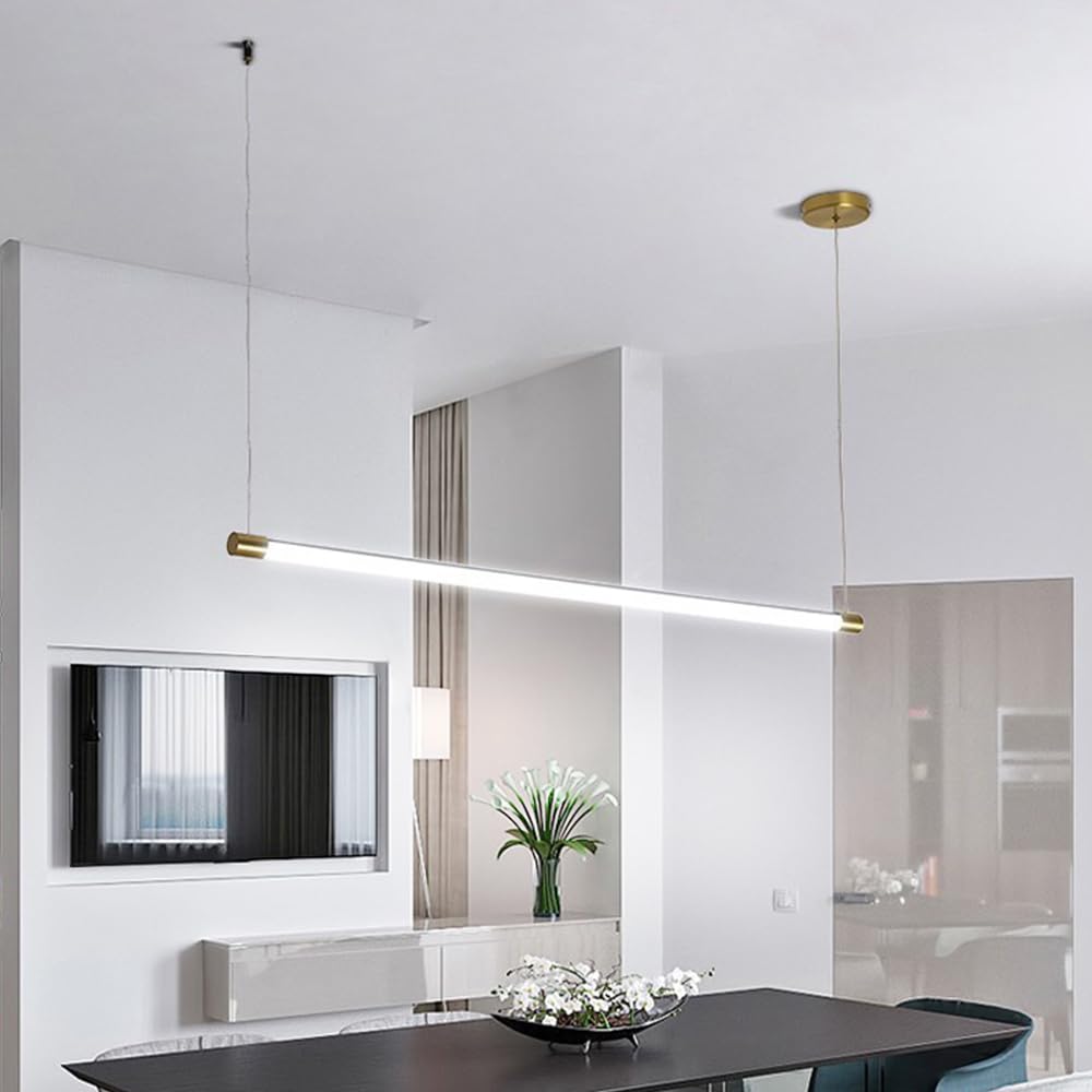 Lampadario a Sospensione a LED, lampadario lineare Dorato per Isola Cucina, Lampada a Sospensione Minimalista per soffitto, lampade da Tavolo da Pranzo e Ufficio, lampadari a 3 MOD