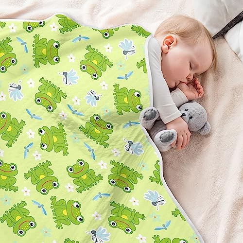 Image of Swaddle Blanket for Frogs and Dragonfly Baby Receiving Blanket Muslin Baby Swaddles Soft Cotton Breathable Nursery Blankets for Unisex Boys and Girls 30x40 Inch