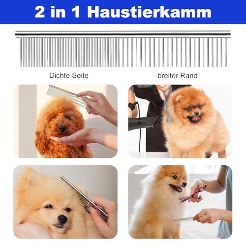 FOSER Katze Hund Flohkamm, 7 Stück Katzen und Hunde Pflegekamm, Läusekamm (7 Stück - Blau + Grün)