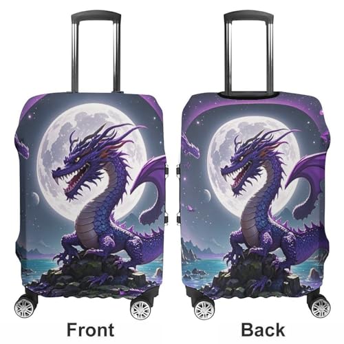 Purple Dragon Moon Suitcase Covers Luggage Protector - Travel Elastic Baggage Case Protective, Washable Anti-scratch Large Suit Case Cover for Suitcases Fits 19-32 Inch Luggages M3