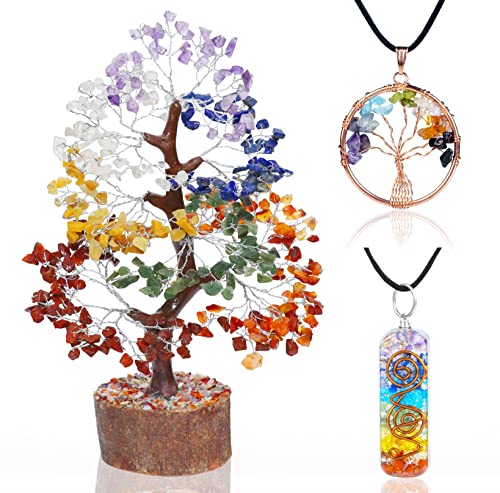 BEZAVO Seven Chakra Tree of Life – Handmade Bonsai for Positive Energy, Healing, Feng Shui & Spiritual Gifts – Crystal Gemstone Tree for Meditation, Office Décor, Good Luck & Prosperity