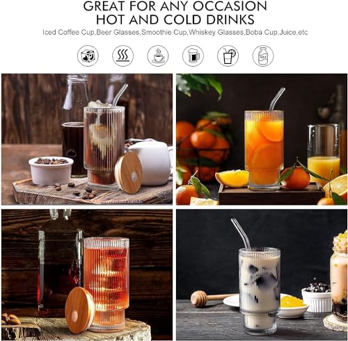 Image of SYANKA Stackable Glass Sipper with Wooden Lid and Straw Pack of 6, 300 ML - Coffee Mug with Lid, Use as a Travel Mug, Mason Jar, Can Sipper, Juice Cup. Ideal for Coffee, Green Tea, Iced Tea
