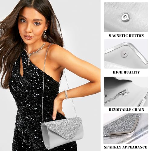 10Pcs Silvery Rhinestone Jewelry Set for Women Bride Wedding Prom Jewelry Evening Rhinestone Sparkly Clutch Purse Bag Necklace Tennise Layered Bracelets CZ Ring Crystal Drop Earring Set Silvery Shiny Costume Kit2