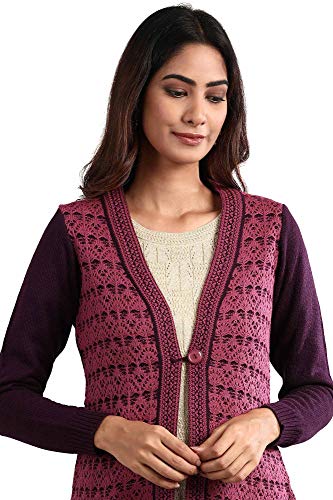 Image of Aurelia Women's Acrylic Purple V-Neck Full Sleeve Sweater
