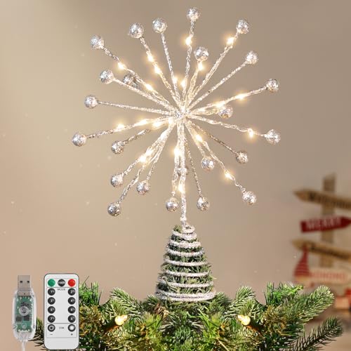 Lewondr Weihnachtsbaumspitze, 10,63'' Metall 3D Burst Christbaumspitze...