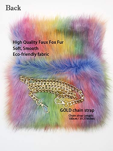 Fhqhth Faux Fox Fur Purse Fuzzy Handbags For Women Foldover Evening Bags Al Alloy Shoulder Strap [Rainbow Colors] #TOP2