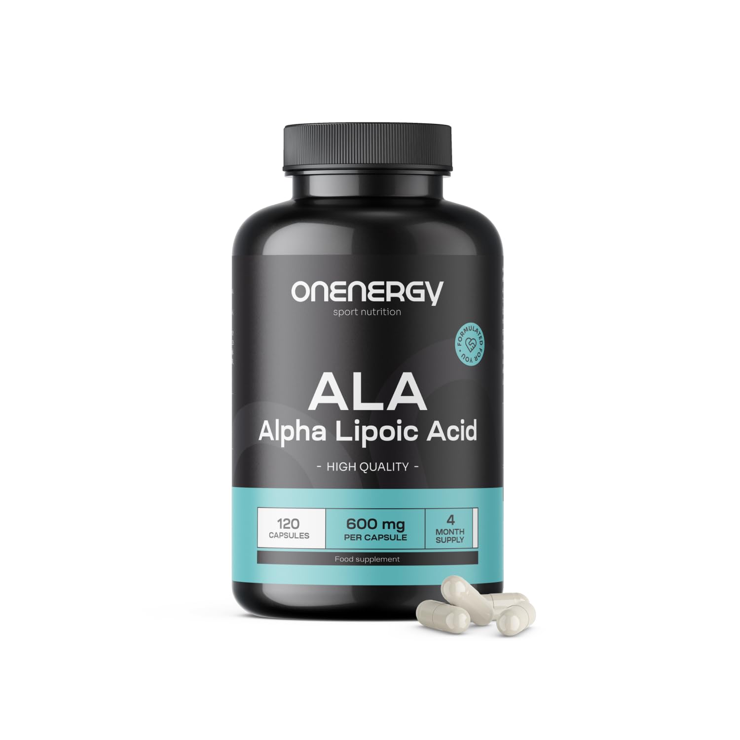 ALA – Alpha-Liponsäure 600 mg – 120 pflanzliche Kapseln – 4-Monats-Vorrat – Hohe Dosierung – Für Sportler und körperlich aktive Personen – Energieboost