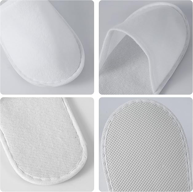 Lot de 20 paires de pantoufles jetables avec pochette pour invités, pantoufles en vrac pour hôtel, spa, voyage, maison sans chaussures, antidérapantes (blanc)