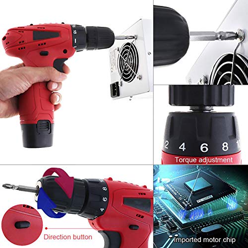 Image of Multi Function Cordless Drill Machine 12V Lithium-Ion with 2 Battery & Two Speed Control with 5pcs Masonry Drill Bit Set and PH2(+ /-) 10pcs Bits (Color-Multi, Material- Plastic,Size -compact)