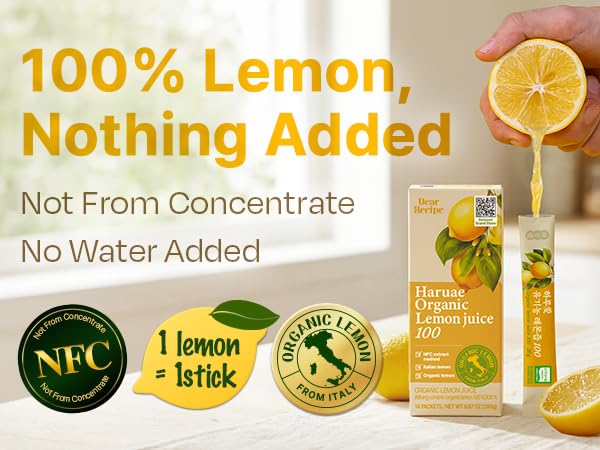 [14 Sticks] Organic 100% Pure NFC Whole Lemon Juice Sticks – 20g Each – Italian Lemon, Cold Pressed, Product of Korea, Non-GMO, No Sugar Added thumbnail