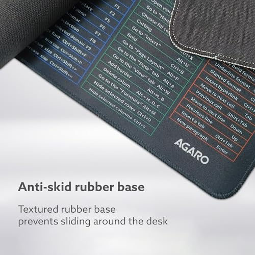Image of AGARO Keyboard Shortcut Deskmat, Extra Large Desk Mouse Pad with Windows & Office Shortcuts, Anti-Slip Rubber Base, Smooth Fabric Surface, Waterproof, Durable & Ideal for Office, Home & Students