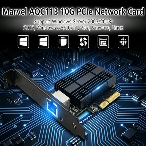 Image of 10Gb PCIe Network Card with AQC113 Chip, 10000M /5000M /2500M Network Adapter NIC, PCI Express X4,X8,X16, PCIE Gigabit Ethernet Card for Windows 10 /11, Linux Kernel 5.16.18 /RHEL8.6, VMware ESXi8.0
