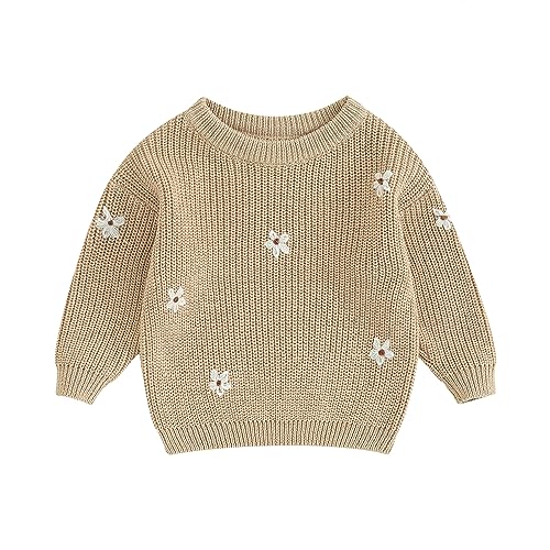 Image of Infant Toddler Baby Girl Knit Sweater Long Sleeve Floral Embroidery Pullover Sweatshirt Warm Fall Winter Clothes