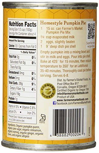 Farmer's Market Foods, Organic Canned Pumpkin Pie Mix, 15 Oz #TOP1