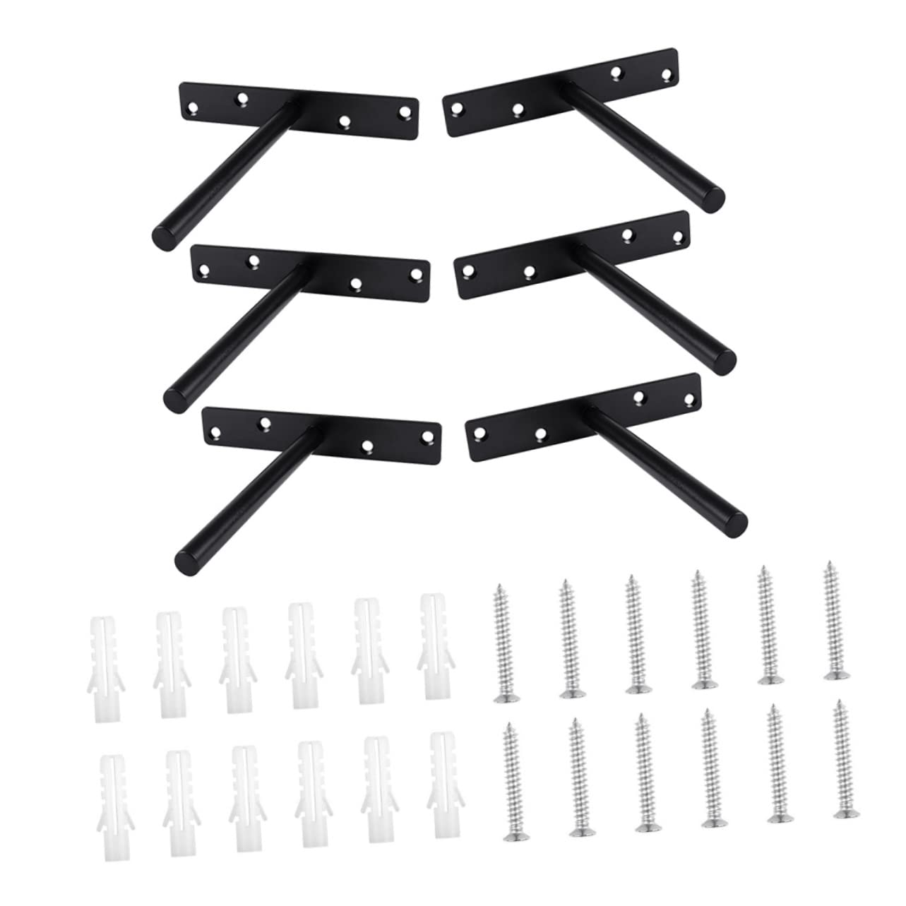 Mikikit 6 Supporti Nascosti per Mensole, Staffe da Parete in Ferro Nero, Regolabili e Resistenti, per Libreria Sospesa, 6 Set