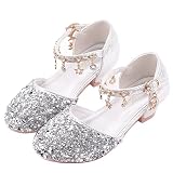 ChuLian Little Kids Girls Dress Pumps Glitter Sequins Princess Low Heels Mary Jane Party Dance Shoes