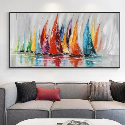 LZJAGXX Cuadro de arte de pared retro, velero grande, océano colorido, póster en lienzo HD, impresión para el hogar, dormitorio, sala de estar, pintura, 80x160cm sin marco