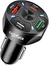 CALLMATE 35W Car Charger, Dual USB-C & Dual USB-A Ports, Fast Charging Adapter for Car/Truck/SUV/Van, PD 20W, QC 3.0, Smart Chip Protection, 4 Device Simultaneous Charging, 12V/24V Compatible (Black)