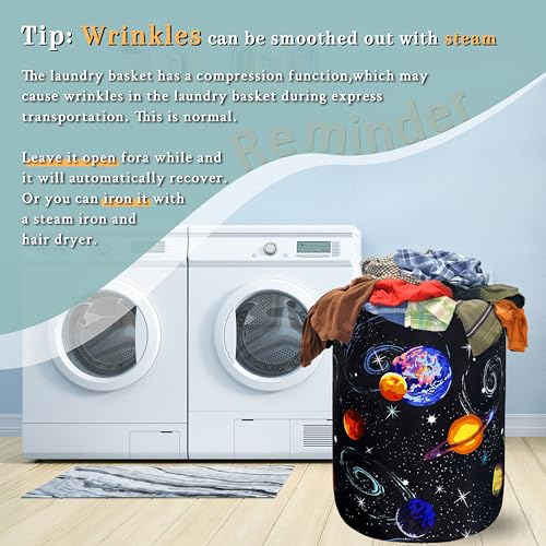 Image of Starry Sky Planets Laundry Basket Oxford Cloth Foldable Hamper 18.9x16.5 In