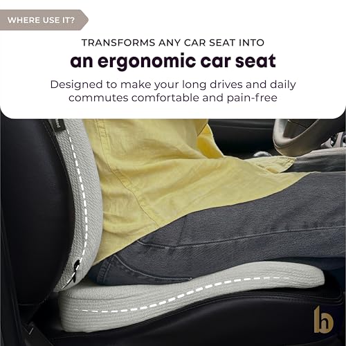 Image of betterhood PosturePro Premium Car Lumbar Back Support and Seat Cushion Combo | 100% Memory Foam, Cotton Cover, Large Size | Backrest + Coccyx Pillow for Back, Tailbone Pain Relief | Ergonomic (Grey)
