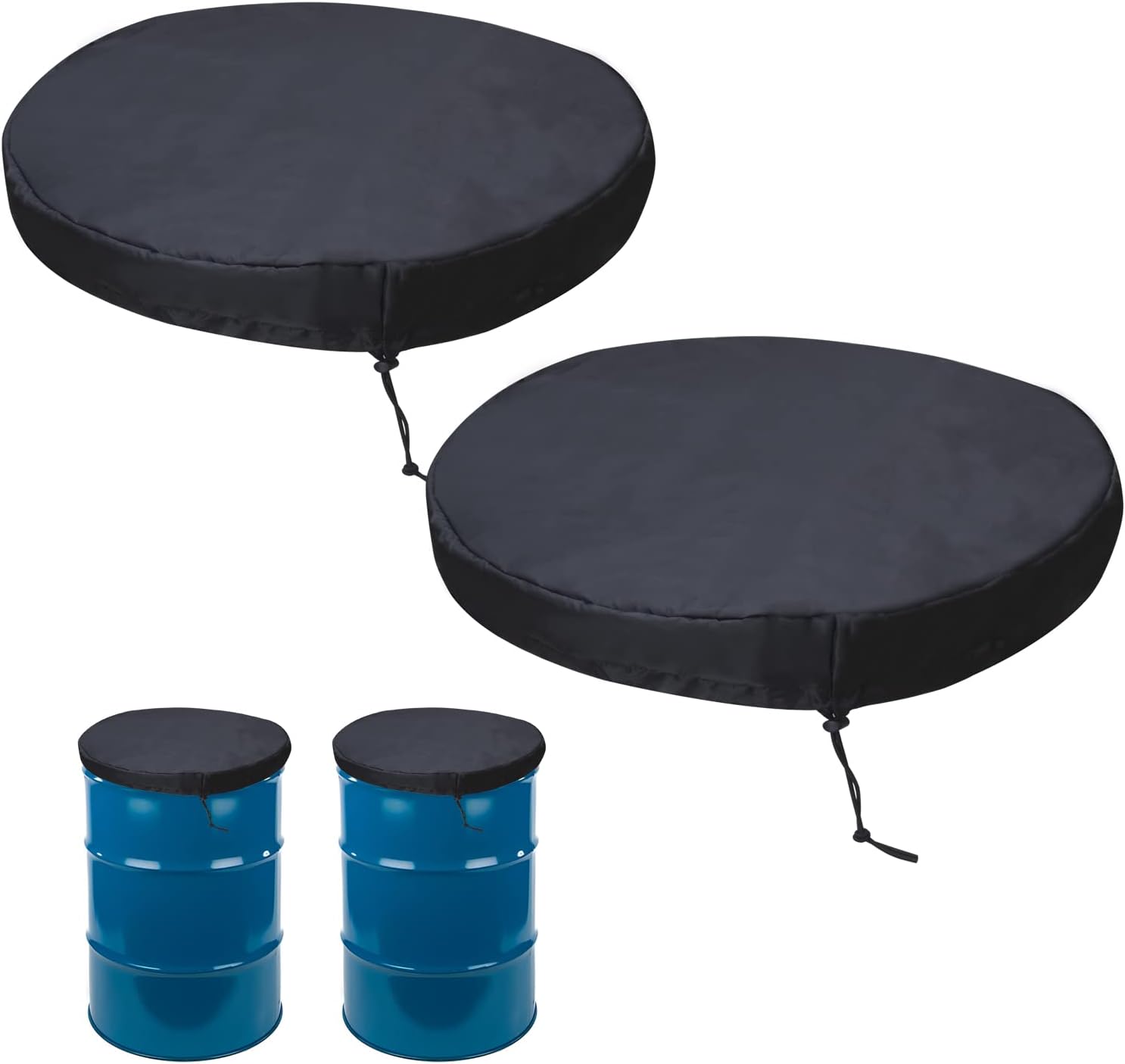 55 Gallon Drum Cover with Stretchable Adjustable Drawstring , 55 Gallon Drum Lid Cover 25.59 inches Diameter Fits Most Water Barrel and Trash Can Waterproof All-Weather Protection (2 Pack )