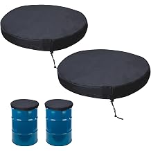 55 Gallon Drum Cover with Stretchable Adjustable Drawstring , 55 Gallon Drum Lid Cover 25.59 inches Diameter Fits Most Water Barrel and Trash Can Waterproof All-Weather Protection 2 Pack