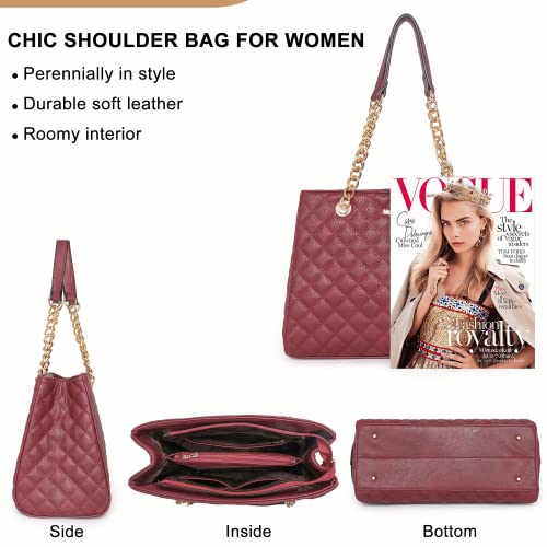 Image of Montana West MEDIUM Tote Bag for Women Quilted Chain Handbags Shoulder Purse
