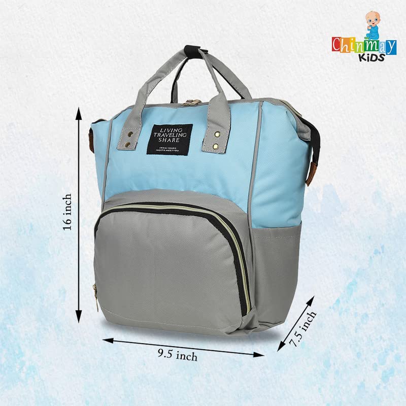 Image of Chinmay Kids Baby Diaper Backpack for New Born Baby Mother /Mom Stylish Polyester Organizer Bag for Casual Travel Outing & Traveling (Blue Grey, 16 X 9.5 X 7.5 in)