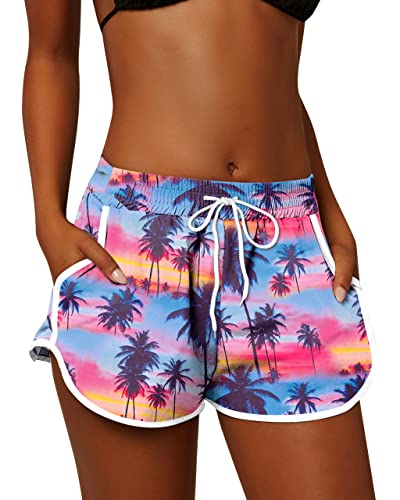 Image of For G and PL Women Summer Floral Beach Boardshorts with Pockets Swim Trunks