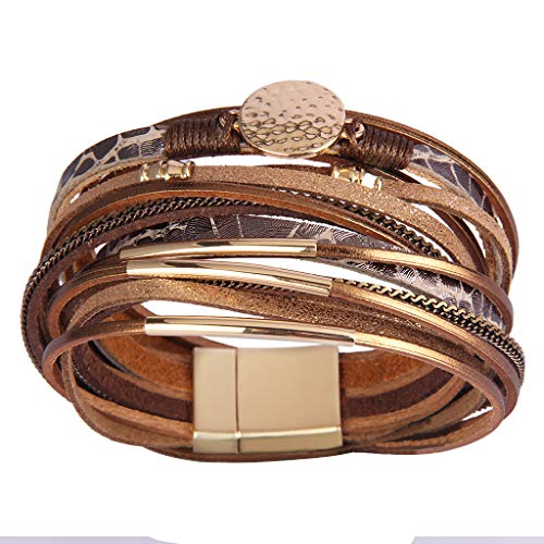 AZORA Leather Wrap Bracelets for Women Goldplated Metal Crescent Cuff Bracelet with Magnetic Buckle Casual Bohemian Wrist Bangle Jewelry Gift for Ladies Sister Mum4
