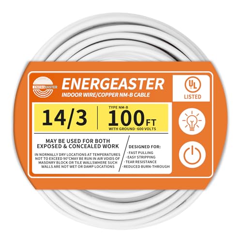Solid Indoor 14/3 Type NM-B Pure Copper Cable 100FT White 14 AWG 3 Conductors with Ground Wire