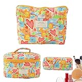 Kosmetiktasche - 3 Stück Baumwolle Schminktasche | gesteppte Reisetasche für Kosmetik, Kosmetik,...