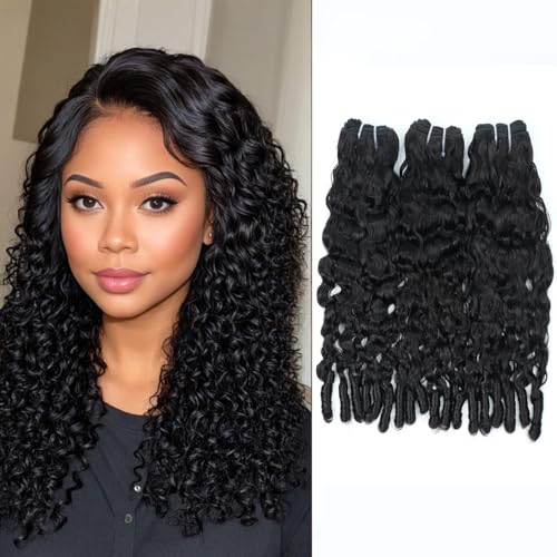 Wequeen 16A Burmese Curly Human Hair Bundles 22 24 26 Inch 100% Unprocessed Brazilian Virgin Hair Quick Weave Bundles Human Hair Extensions Real Human Hair, Natural Black