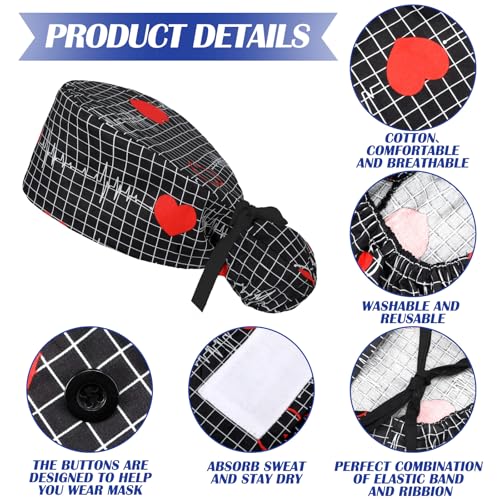Image of Honoson 6 Pcs Scrub Caps Women with Buttons