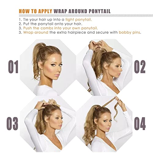 Image of Firstly Traders Human Hair Hairpieces Wrap Around Pony in Women Hair Extension Natural Straight Hair Extensions, 18 inches Dark Brown