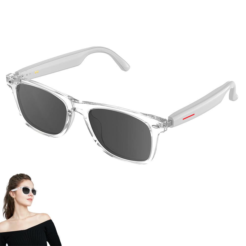 Smart Bluetooth Glasses,for Men & Women, Touch Control, Outdoor UV Protection and Voice Control, Hands-Free Calls (White Sunglasses)-image-48