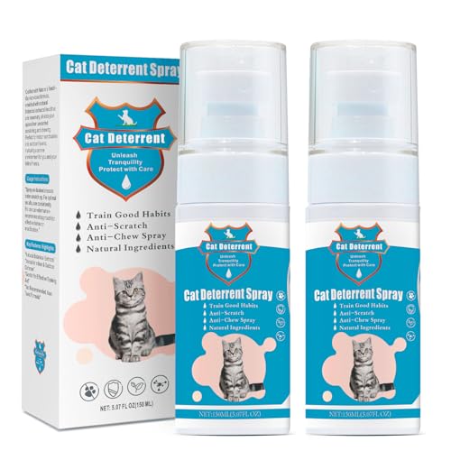 JAMBOS 2 Bottles Cat Deterrent Spray – Natural, Non-Toxic Anti-Scratch Spray for Cats & Kittens – Indoor & Outdoor Pet Training Aid – Furniture & Carpet Protector (Blue, M)