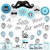Little Man Baby Shower Decorations Supplies Kit, A LITTLE MAN IS ON HIS WAY Banner, Mustache Hat Bow Tie Themed Paper Fans, Little Man Mustache Cake Topper by Homond.