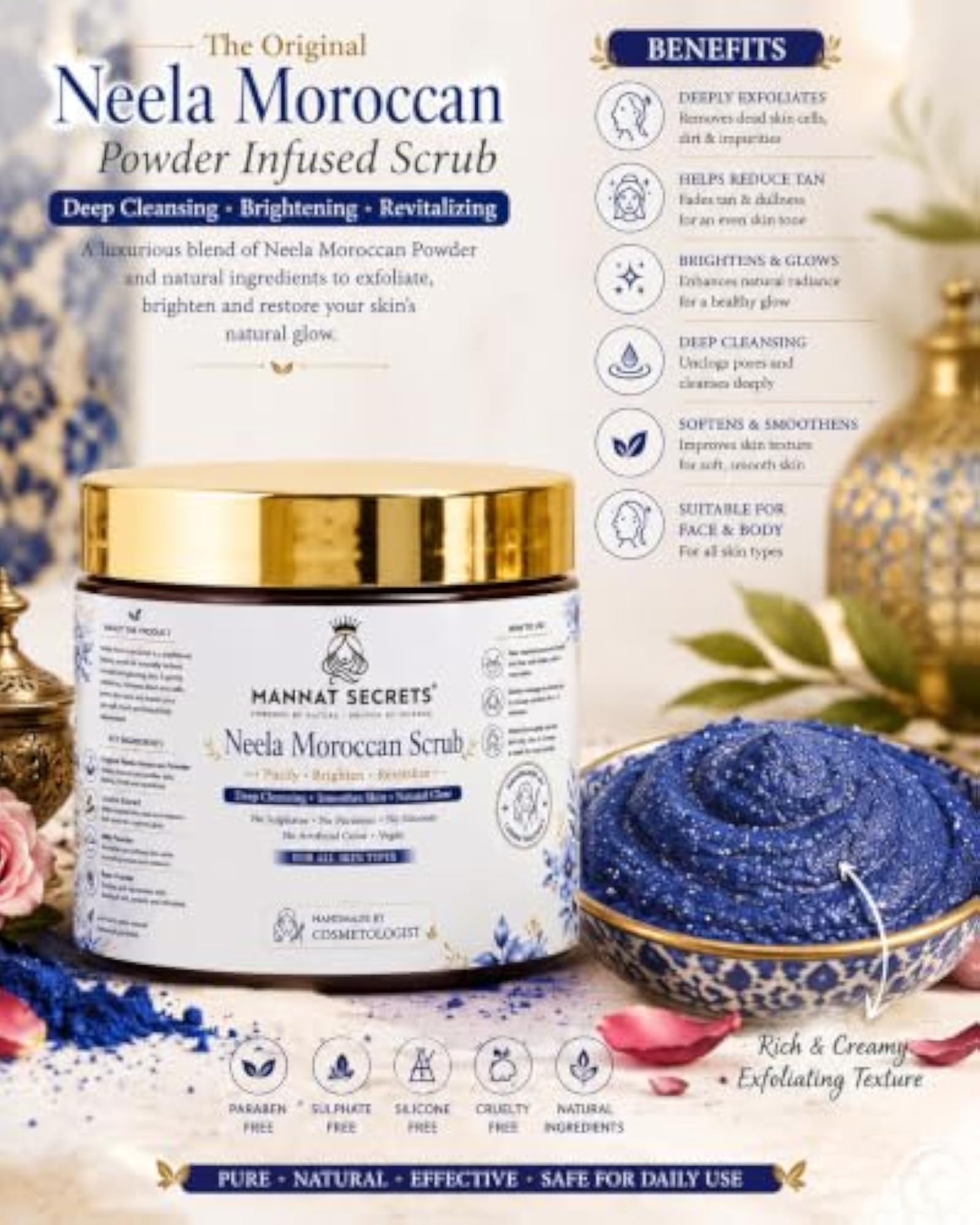 Neela Moroccan Blue Scrub for Face & Body