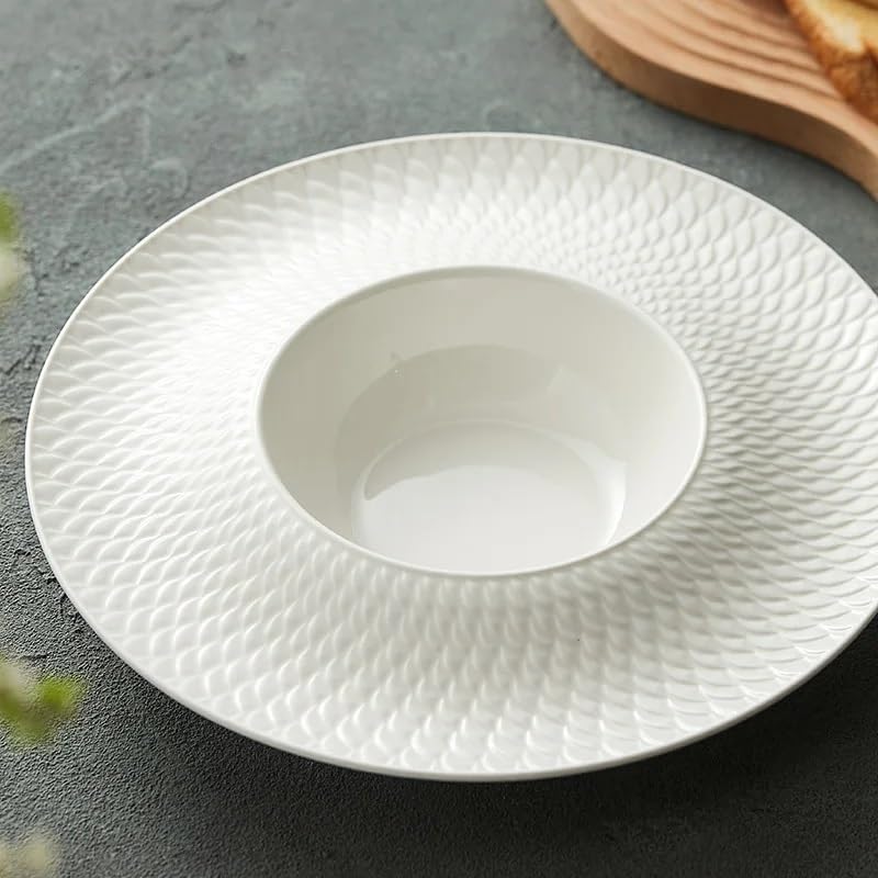Hutteller aus Keramik, Suppenteller im westlichen Stil, Schüssel mit breitem Rand, geeignet for Nudelsalat und Suppe(12 inches)