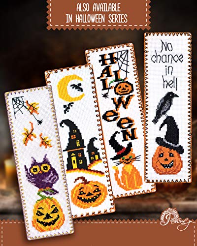 Image of Povitrulya Halloween Pumpkin Jack-o'-Lantern Cross Stitch Kit - DIY Hand Embroidery Bookmark