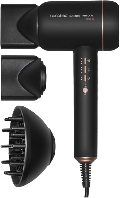 Cecotec Secador de pelo iónico Bamba IoniCare 6000 RockStar Vision. Motor digital, 2000 W de potencia, con pantalla LCD, ion real, 5 ajustes de ...