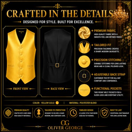 Image of Oliver George 4pc Men's Solid Formal Suit Waistcoat Tuxedo Dress Vest Necktie Bowtie Handkerchief Set for Suit or Tuxedo