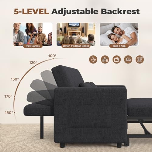 Image of Nebuaegis Sleeper Sofa Bed,3-in-1 Convertible Pull Out Couch with Adjustable Backrest for Living Room,Loveseat Sofa Bed with Side Pockets,Easy Assembly,Dark Gray,1 PCS