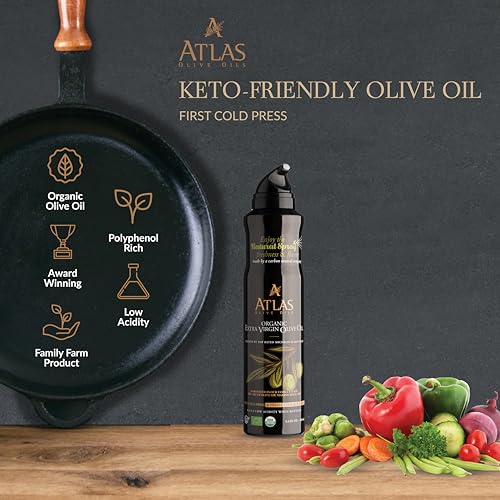 Image of Olive Oil Spray by Atlas, Dual Function Olive Oil Cooking Spray and Stream, 5.4 fl oz, 6 Pack, Extra Virgin, Non Stick, Cold Pressed, Polyphenol Rich, Organic Moroccan EVOO, Hydroxytyrosol, Keto