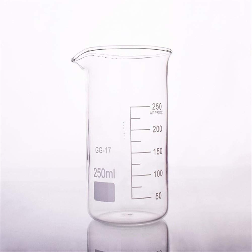 Vaso de precipitados de laboratorio 6 piezas Vaso de vidrio de 250 ml en forma alta para escala de laboratorio de química Medición de laboratorio Suministros de oficina de educación espesada (Capaci