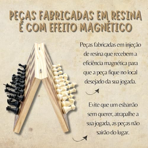 Jogo Xadrez 3 em 1 Magnético com Damas Gamão Tabuleiro Dobrável Estilo Estojo Clássico Profissional