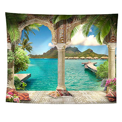 izielad Colonne de Palais Fleurs de lac Arbre Montagne tenture Murale Tapisserie pour Chambre Salon dortoir 100X150CM 39.3X59IN Cover
