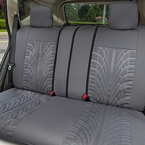 Leader Accessories Embossed Cloth Grey 17Pcs Car Seat Covers Full Set Front + Rear Universal Fits Trucks Suv With Airbag Steering Wheel Cover/Shoulder Pads #TOP2